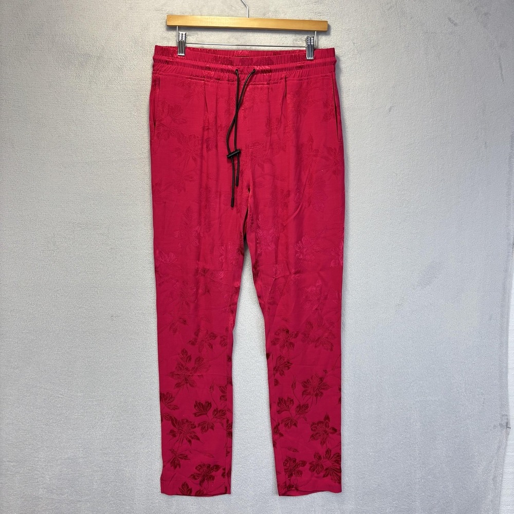 RtA Hot Pink Jacquard Sweatpants Womens Medium Floral Drawstring Italian Fabric - Picture 1 of 14